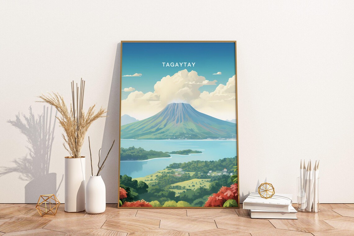 Tagaytay Philippines Taal Volcano Lake Retro Travel Art Poster