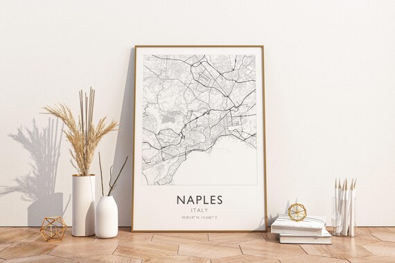 Naples Italy Minimalist Black and White Street Map Line Art Poster