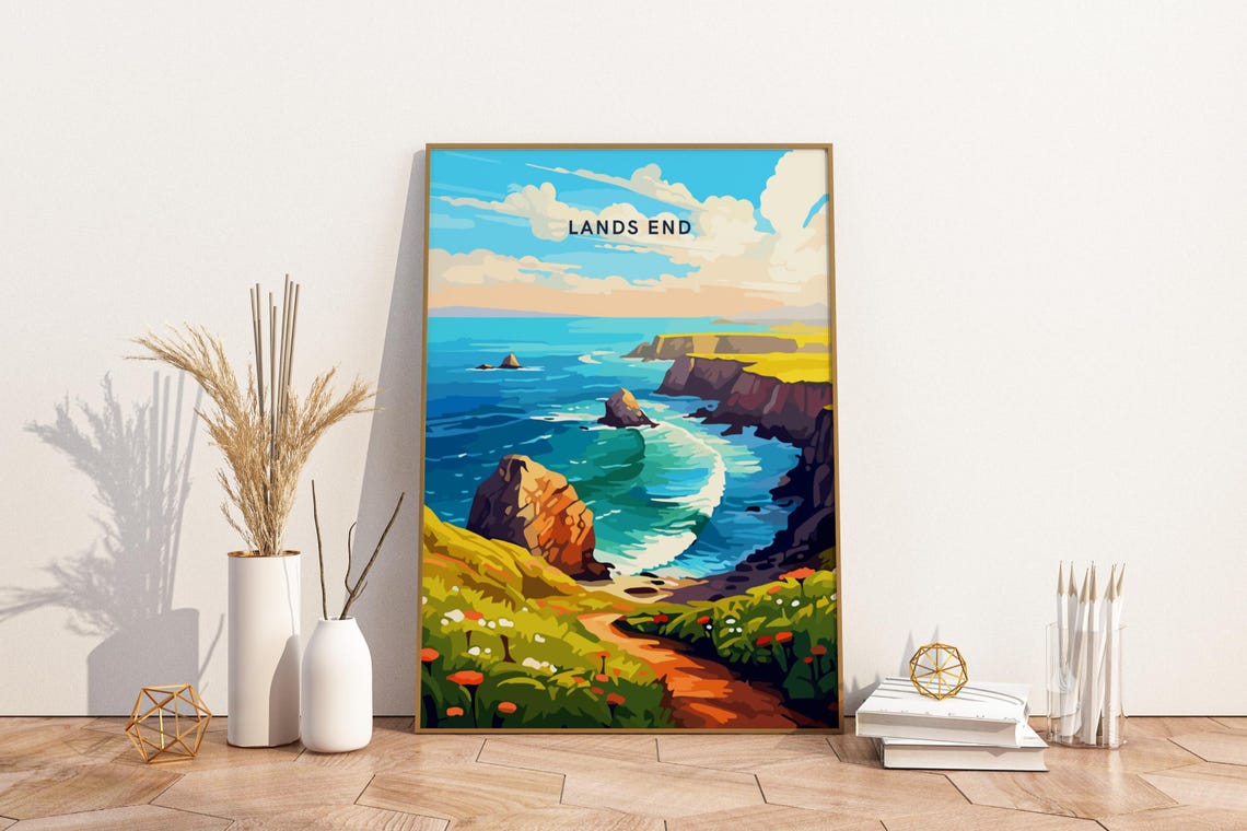 Land's End Cornwall England Coastal Cliffs Vintage Travel Poster