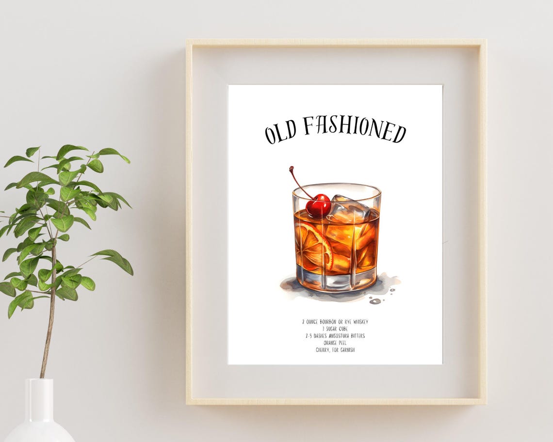 Old Fashioned Cocktail Recipe Print with Bourbon Cherry Garnish