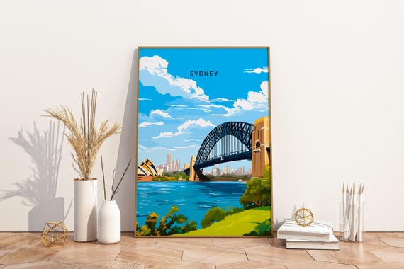 Sydney Harbour Australia Travel Print Poster Wall Art Vinta