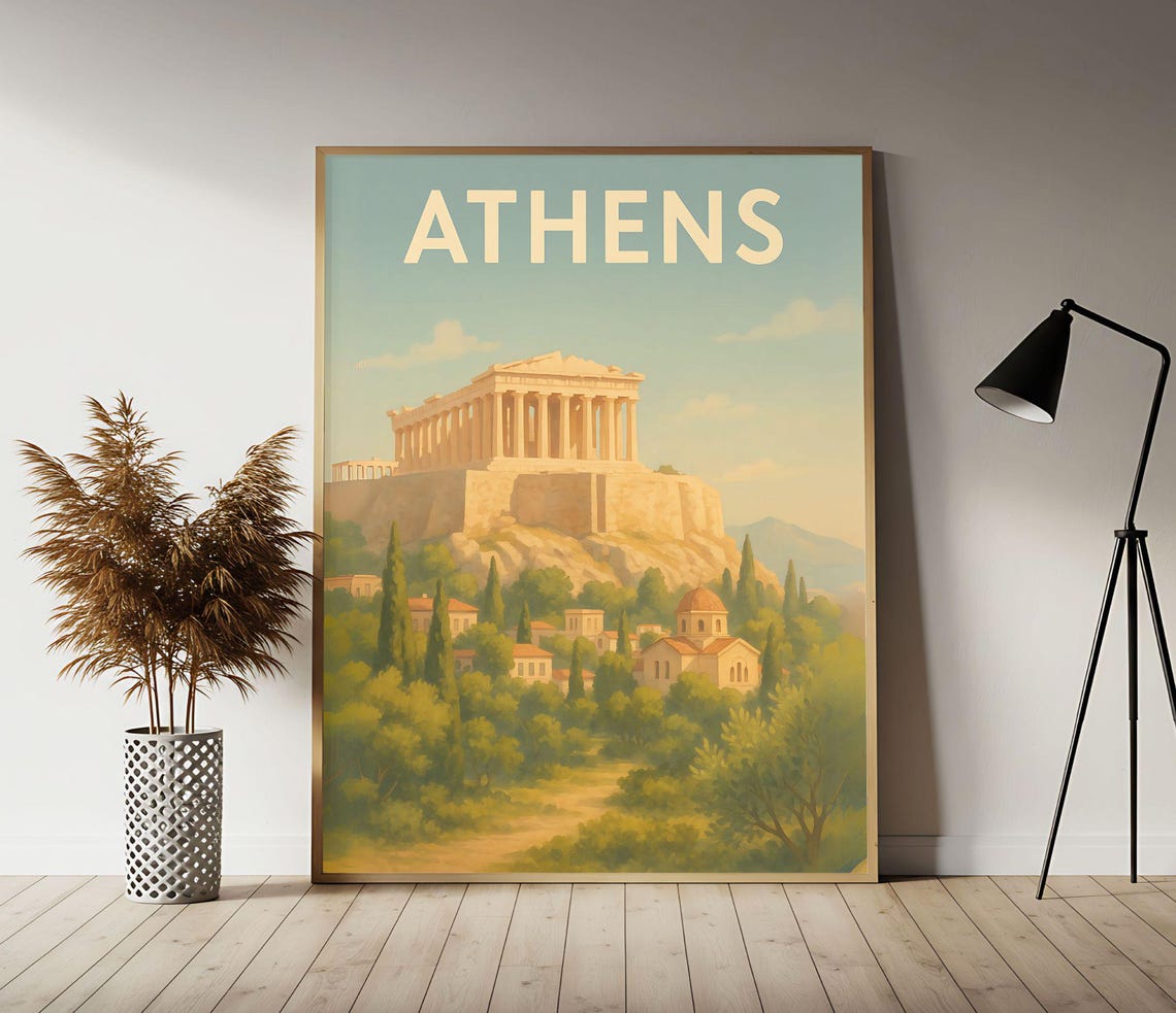 Athens Greece Vintage Travel Poster Parthenon Acropolis Retro City Art
