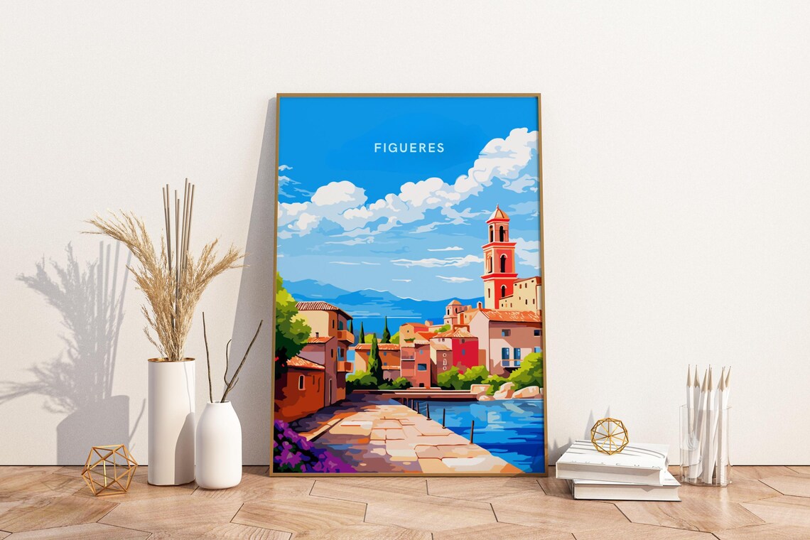 Figueres Spain Historic Church Tower Waterfront Travel Poster