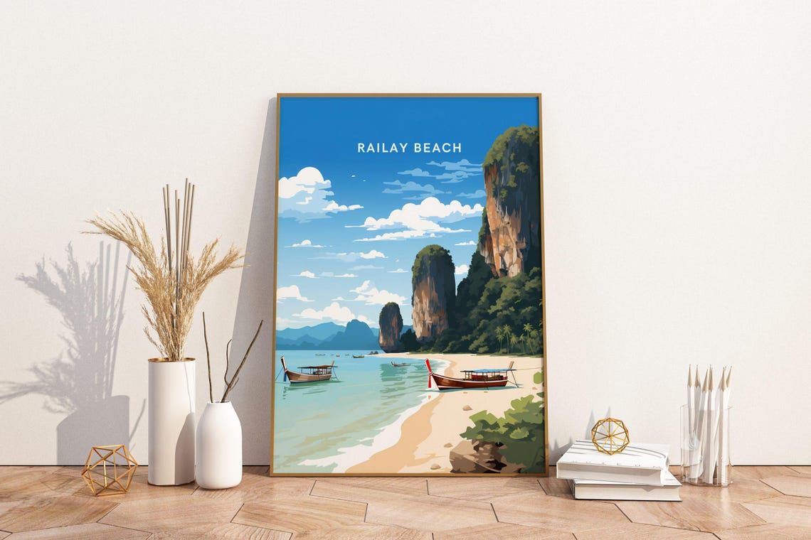Railay Beach Thailand Dramatic Limestone Cliffs Travel Poster