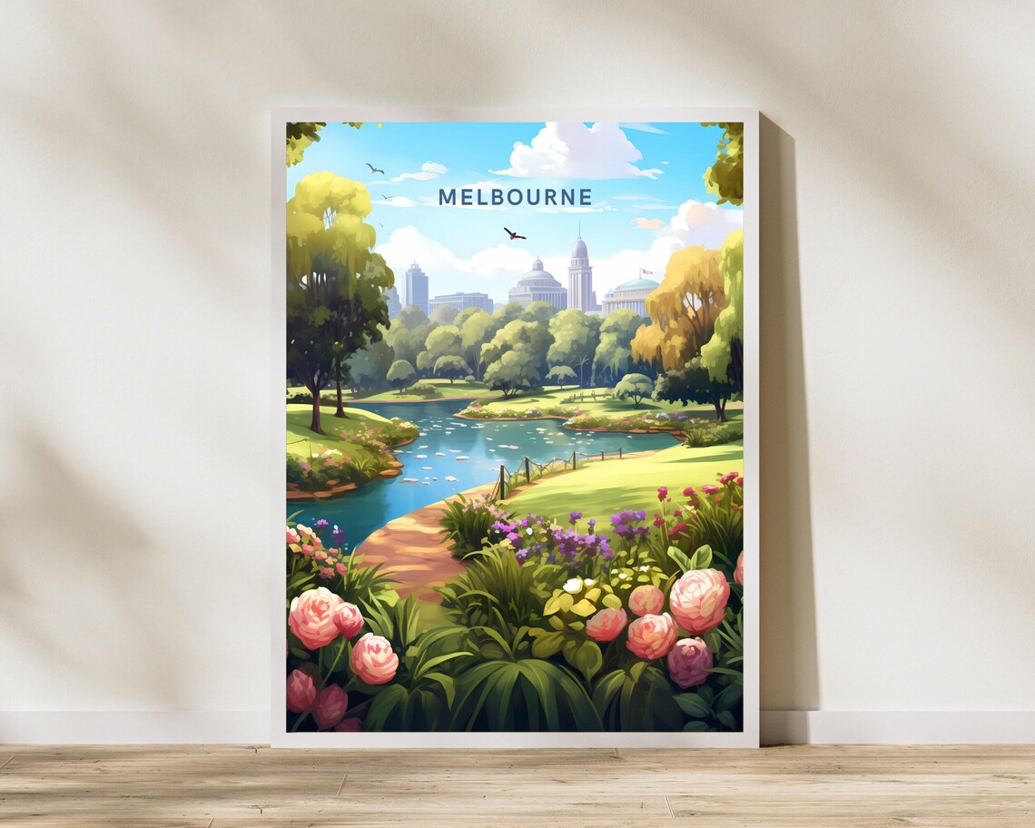 Melbourne Australia Flower Garden Park Lake City Skyline Poster