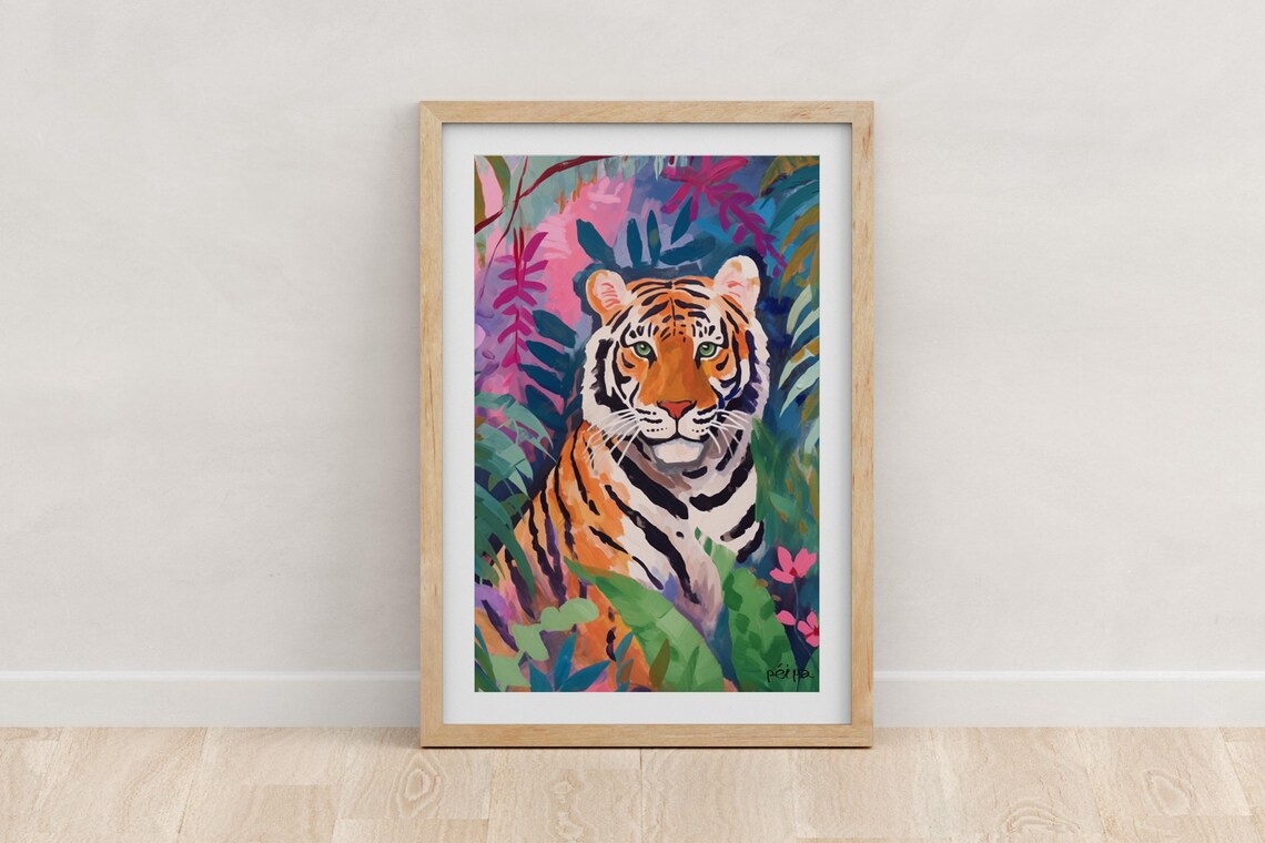 Tiger In The Jungle Art Print, Botanical Decor