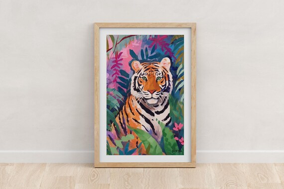 Tiger In The Jungle Art Print, Botanical Decor