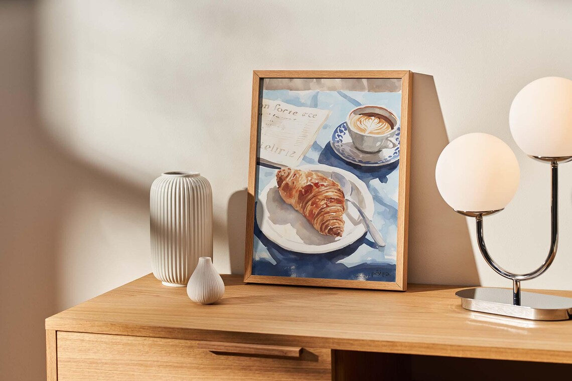 Morning Coffee And Croissant Kitchen Food Poster - Image 2