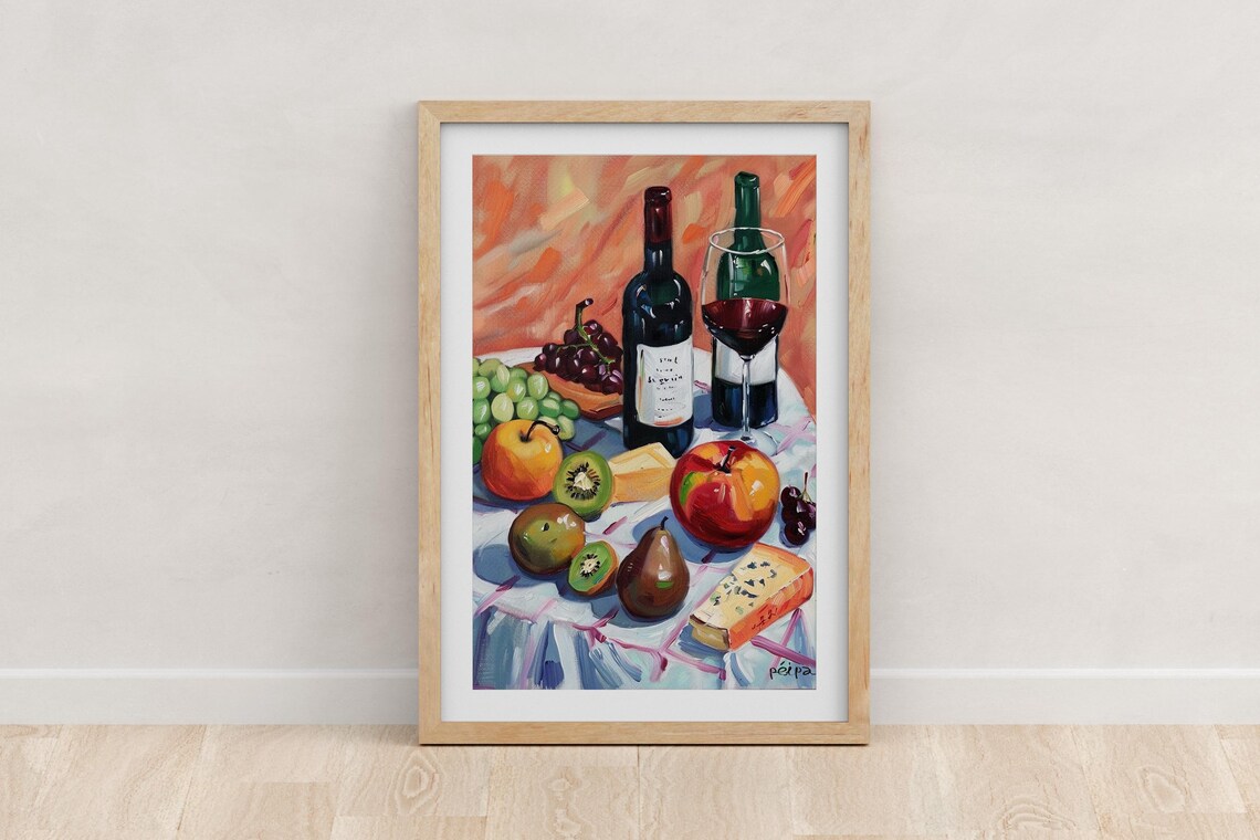 Wine Oclock Kitchen Wall Art, Oil Painting