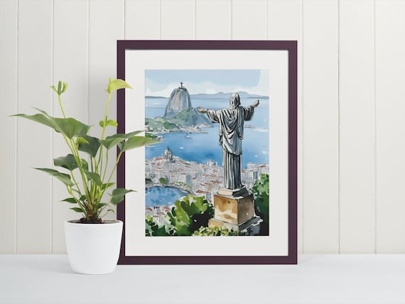 Rio De Janeiro Christ The Redeemer Watercolor Cityscape Poster