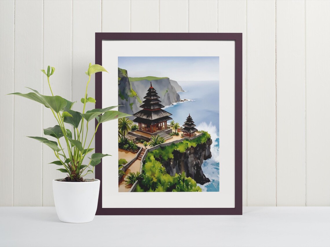 Bali Uluwatu Cliff Temple Watercolor Seascape Fine Art Print