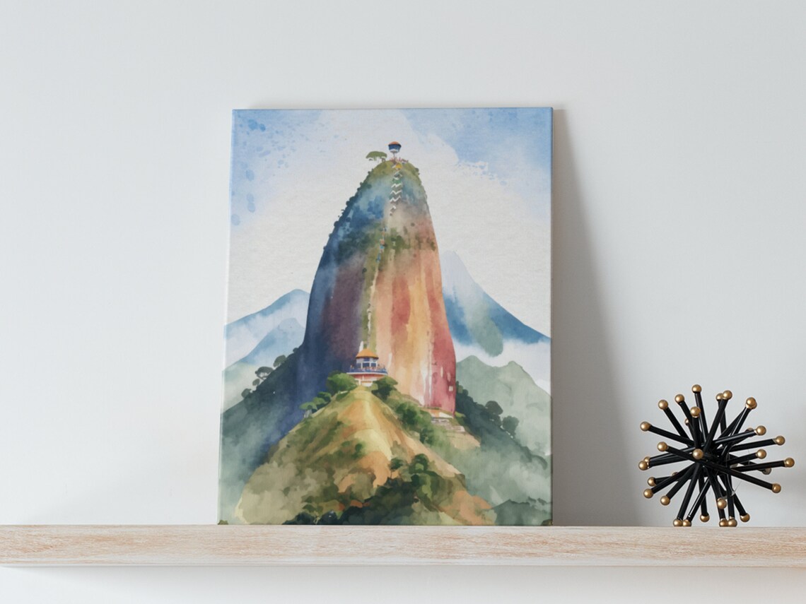 Rock Of Guatape Colombia Watercolor Monolith Stairs Travel Print