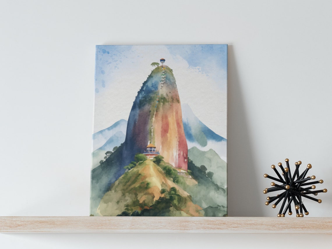 Rock Of Guatape Watercolor Art Canvas Colombia Travel Medellin Prints South America Poster Gifts Wall El Penon
