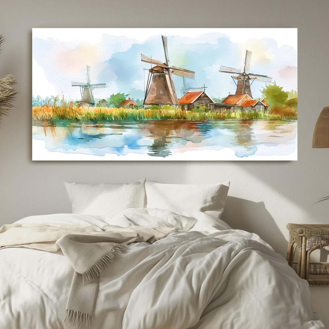 Dutch Countryside Windmills, Netherlands Landscape Print
