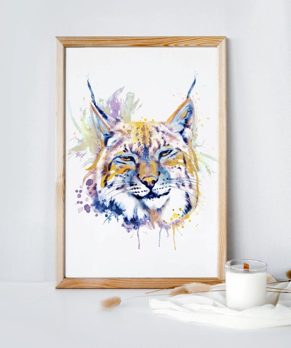 Bobcat Watercolor Portrait Lynx Art Print Forest Animal Decor