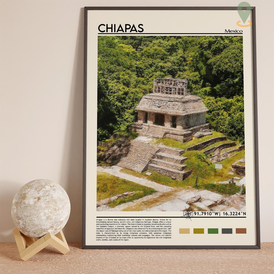 Chiapas Mexico Mayan Temple Jungle Photo Ancient Travel Wall Art - Image 2