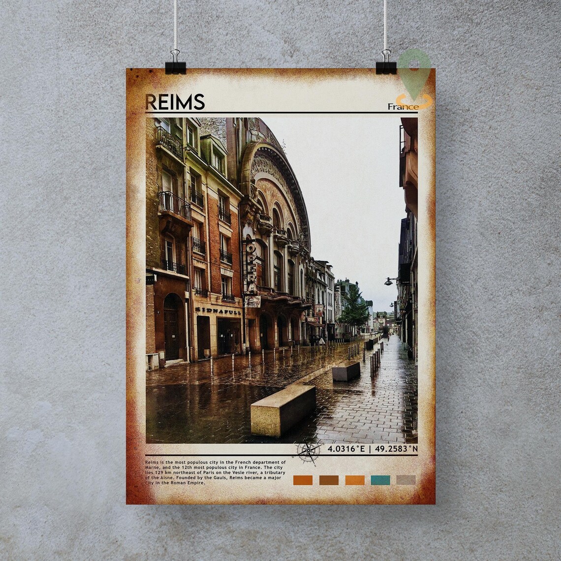 Reims France Rainy Street Opera Cinema Vintage Charm Travel Poster - Image 4