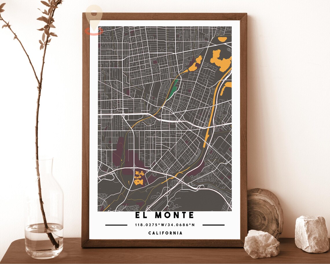 El Monte California Navy Yellow Minimal City Street Map Poster - Image 6