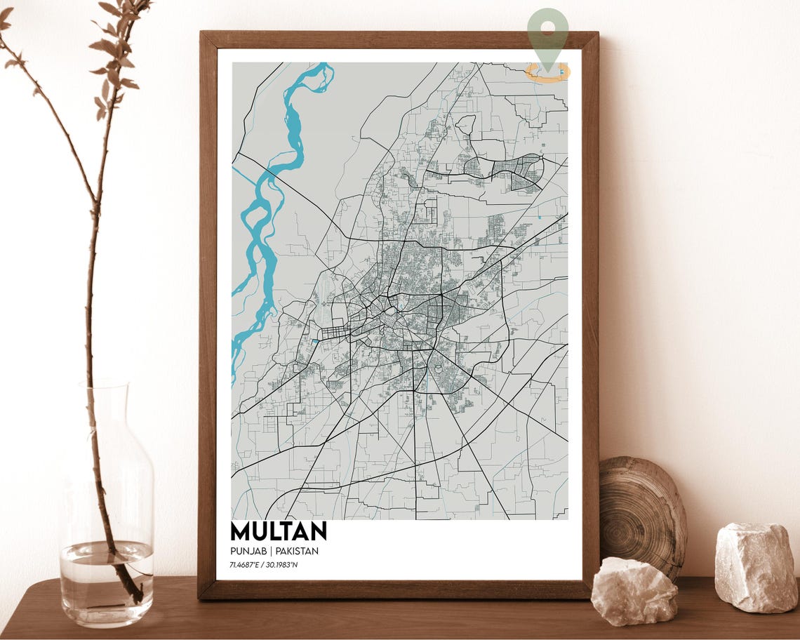Multan Punjab Pakistan Crimson Red Modern City Map Art Poster - Image 2