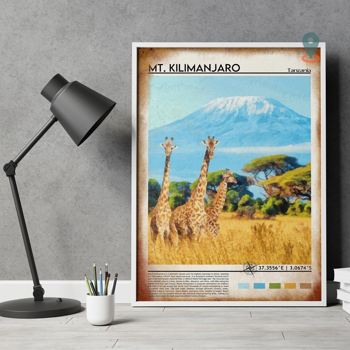 Mount Kilimanjaro Tanzania Giraffe Safari Peak Travel Poster - Image 4