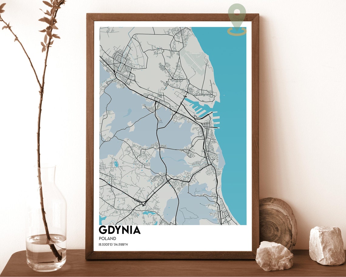 Gdynia Poland Retro Vintage Baltic Coast Harbor City Map Poster - Image 2