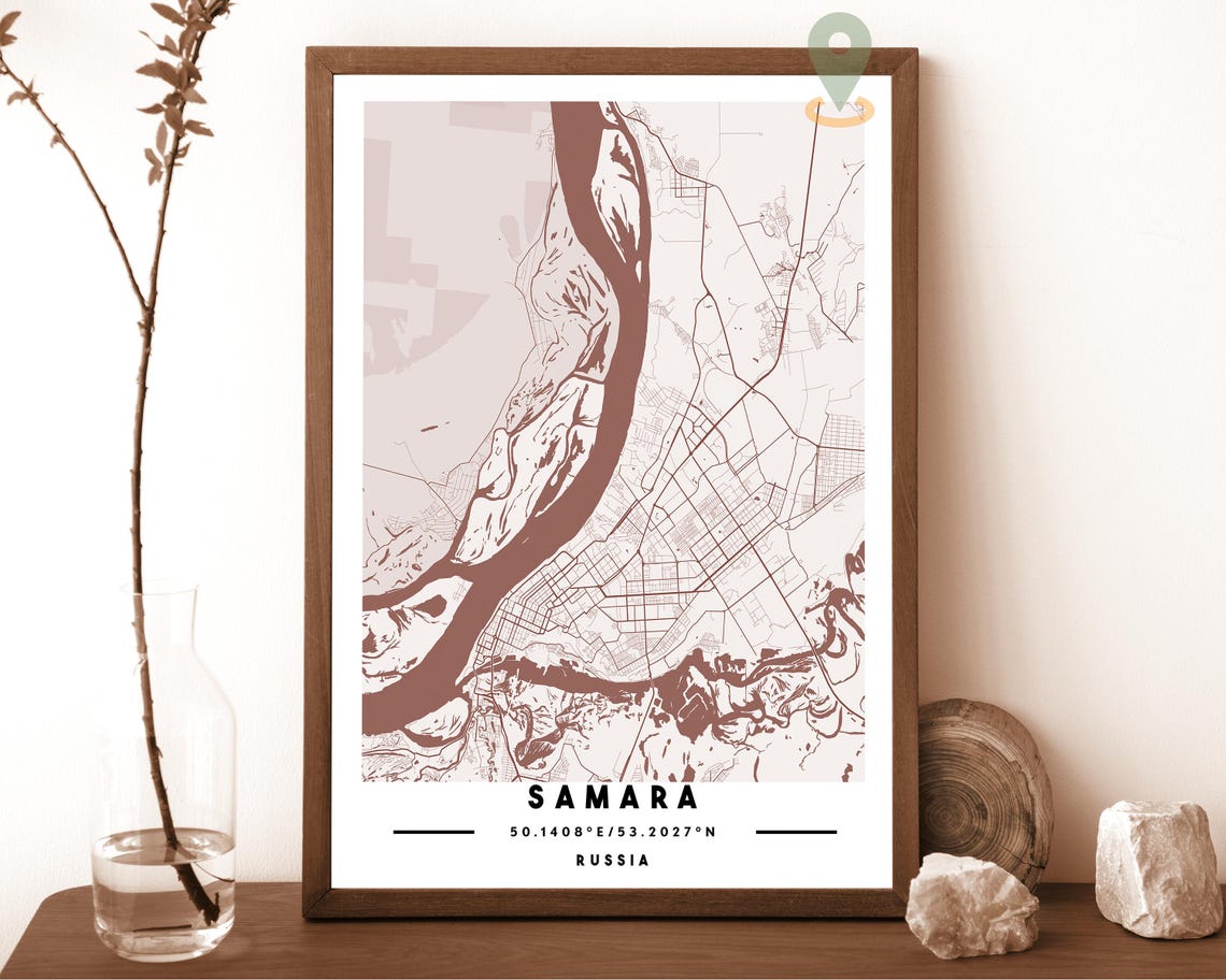 Samara Russia Blush Pink City Map Coordinates Modern Wall Art