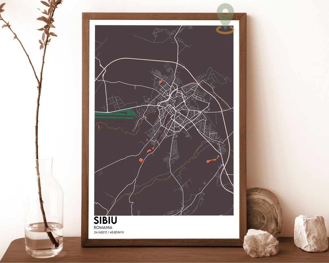 Sibiu Romania Transylvania Dark Green Minimalist Map Art Poster - Image 4