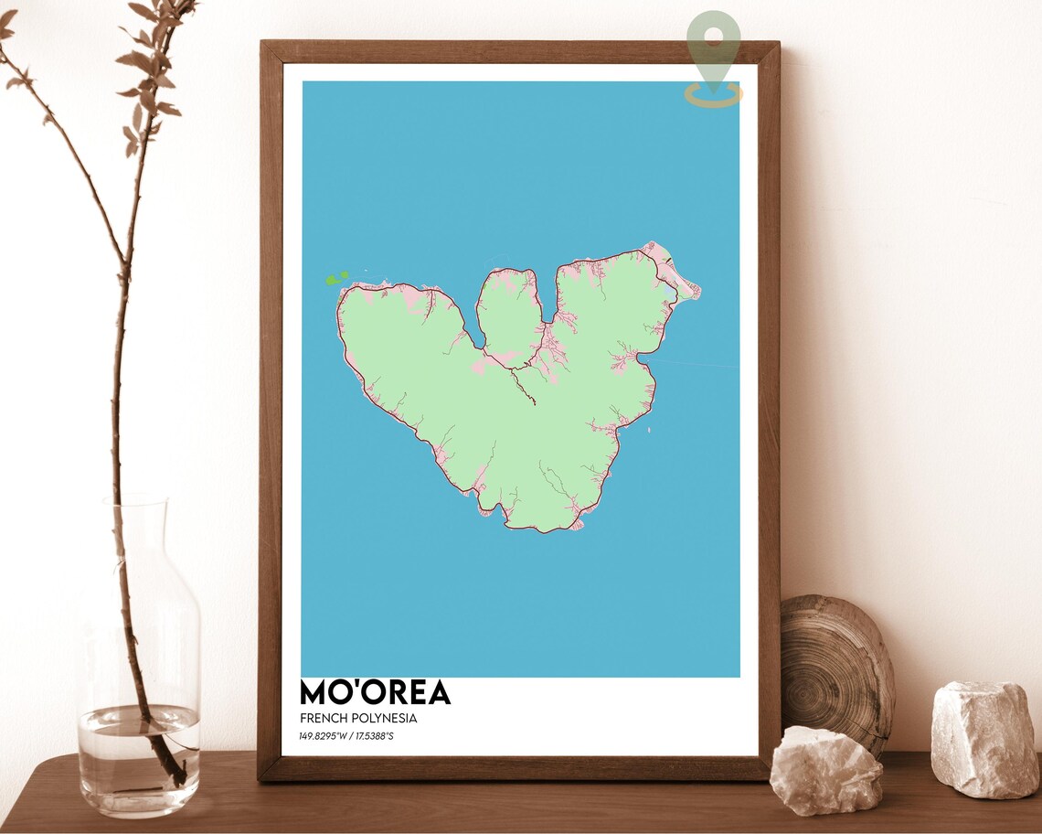 Mo'orea French Polynesia Tropical Island Map Art Poster Yellow Green - Image 2