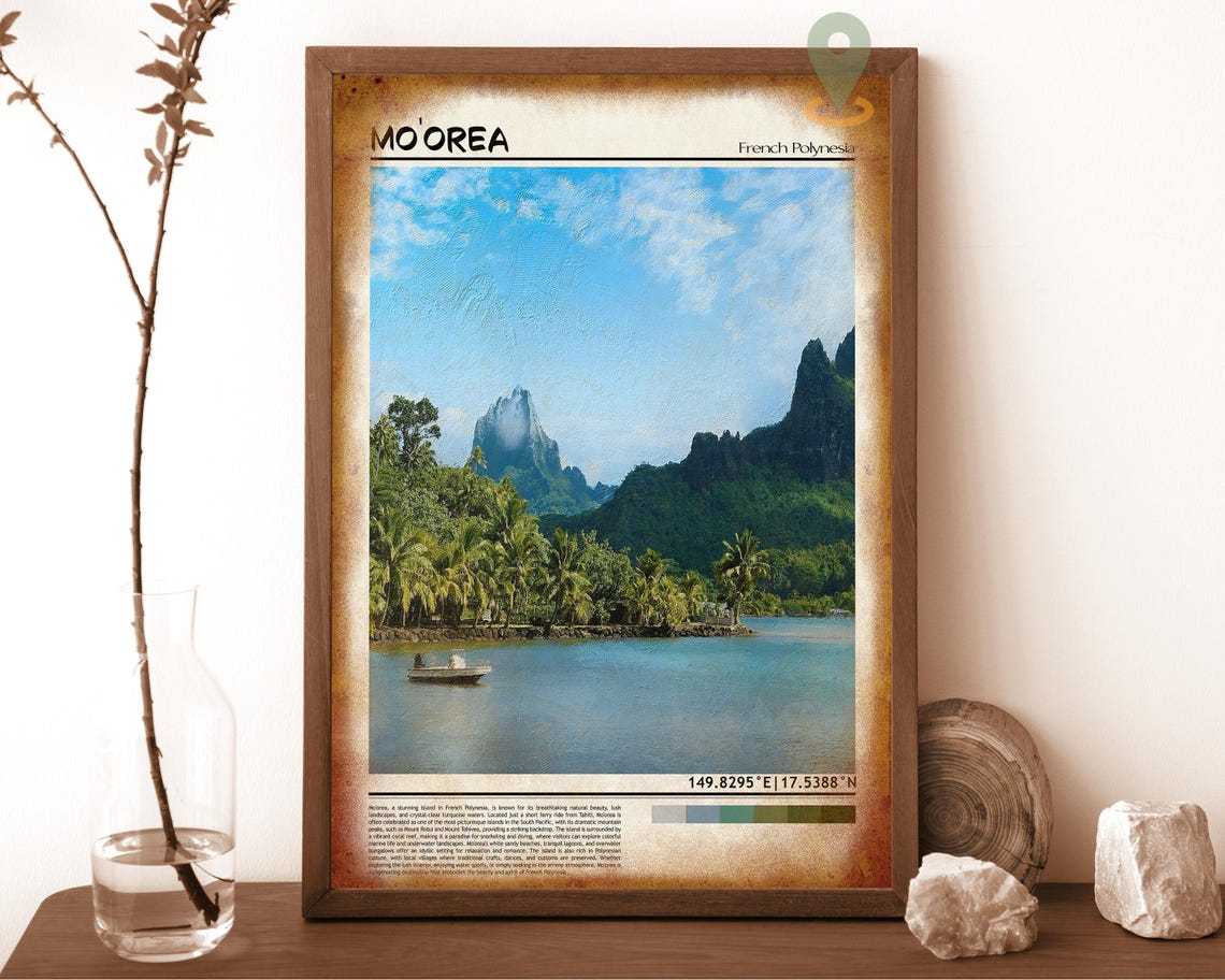 Moorea French Polynesia Tropical Lagoon Mountain Island Poster - Image 6