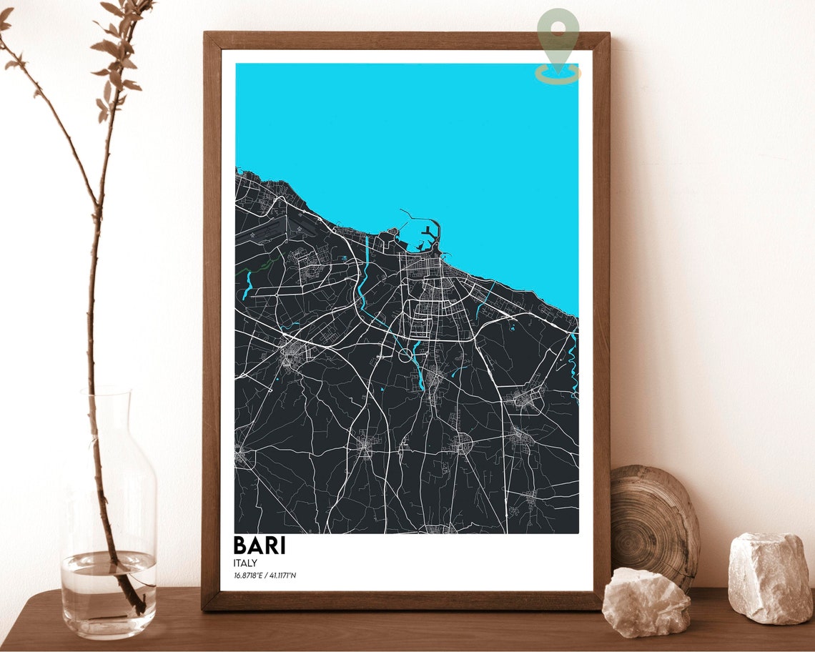 Bari Italy Emerald Green Coastal City Street Grid Map Poster - Image 2