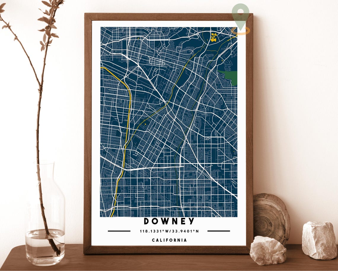 Downey California Emerald City Street Map Coordinates Travel Poster - Image 2