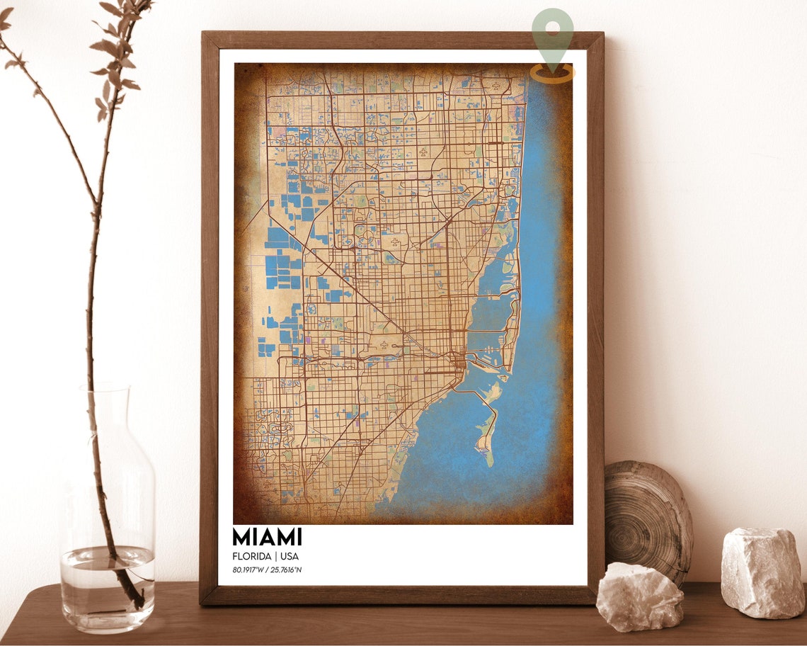 Miami Florida USA Vibrant Bold Navy Yellow City Street Map Poster - Image 3