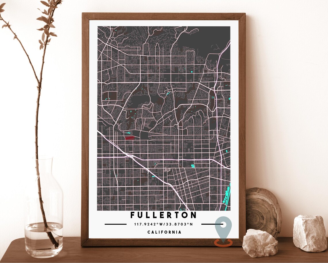 Fullerton California Dark Gray Modern City Street Map Art Poster - Image 5
