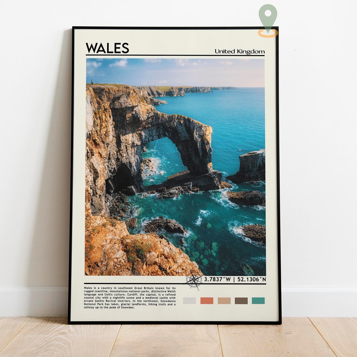 Wales United Kingdom Coastal Sea Arch Rugged Cliffs Travel Poster - Image 2