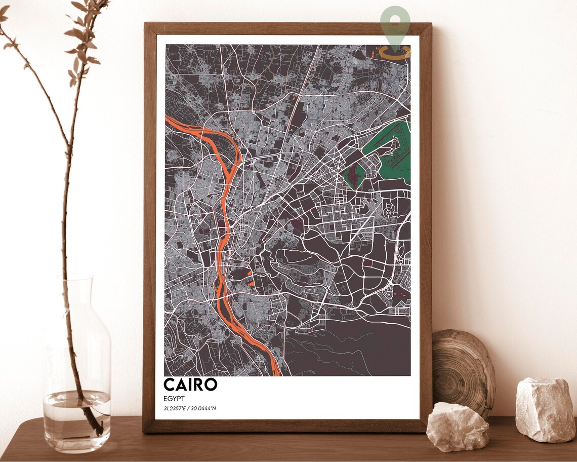 Cairo Egypt Vintage Street Map Poster Antique Cartography Art - Image 3