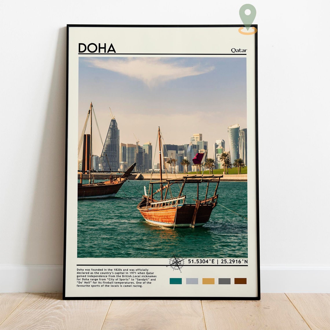 Doha Qatar Skyline Traditional Dhow Harbor Arabian Gulf Travel Poster - Image 5