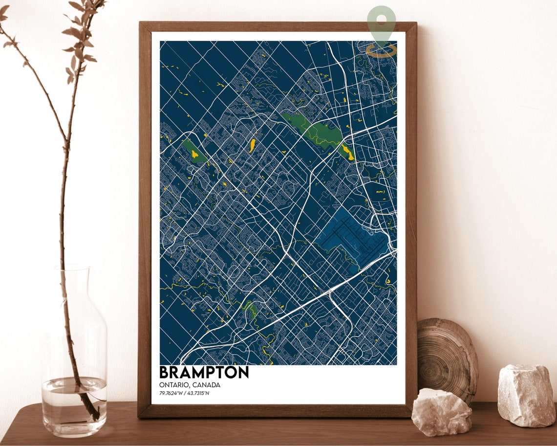 Brampton Ontario Canada Dark Navy City Map Modern Decor Poster - Image 6