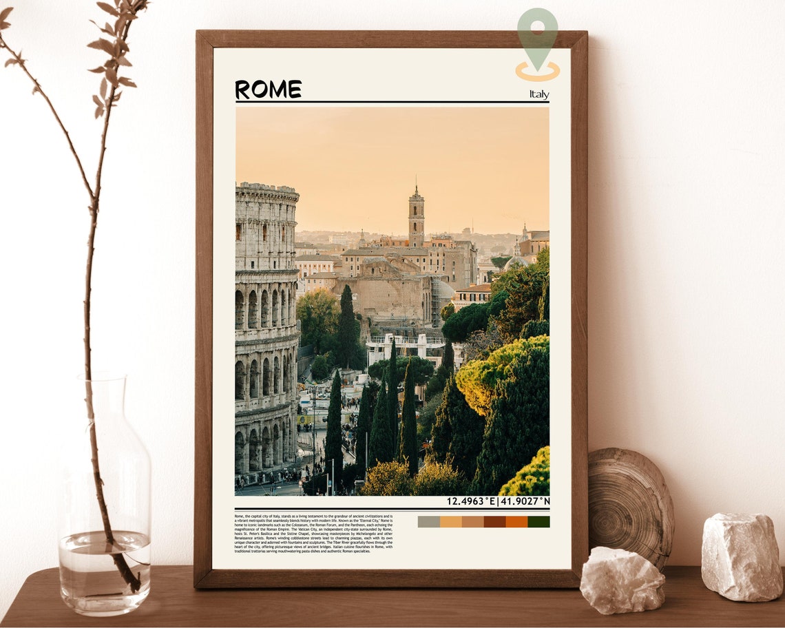 Rome Italy Colosseum Ancient Ruins Sunset Cityscape Photo Poster