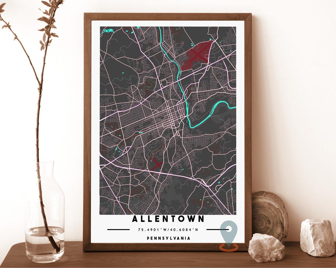 Allentown Map Allentown Map Print Allentown Wall Art Allentown Travel Poster Allentown Poster Allentown Photo Allentown Pennsylvania - Image 3