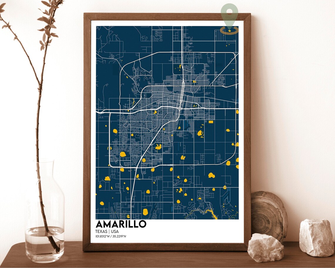 Amarillo Texas USA Minimalist Dark Green City Street Map Poster - Image 2