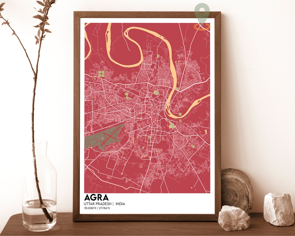 Agra India City Map Dark Yamuna River Taj City Street Map Poster - Image 5