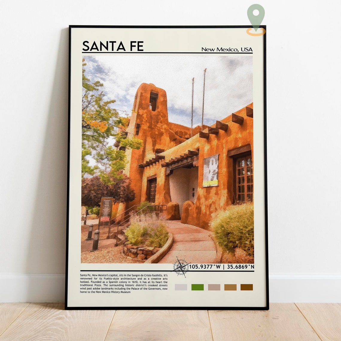 Santa Fe New Mexico Adobe Old Town at Sunset Watercolor Poster - Image 2