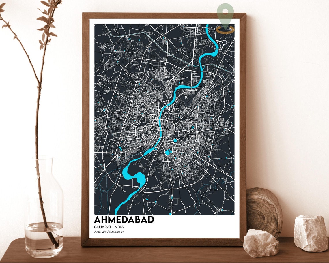 Ahmedabad Map Ahmedabad Map Print Ahmedabad Personalized Map Art Ahmedabad Wall Art Ahmedabad Travel Poster Ahmedabad City Poster - Image 3