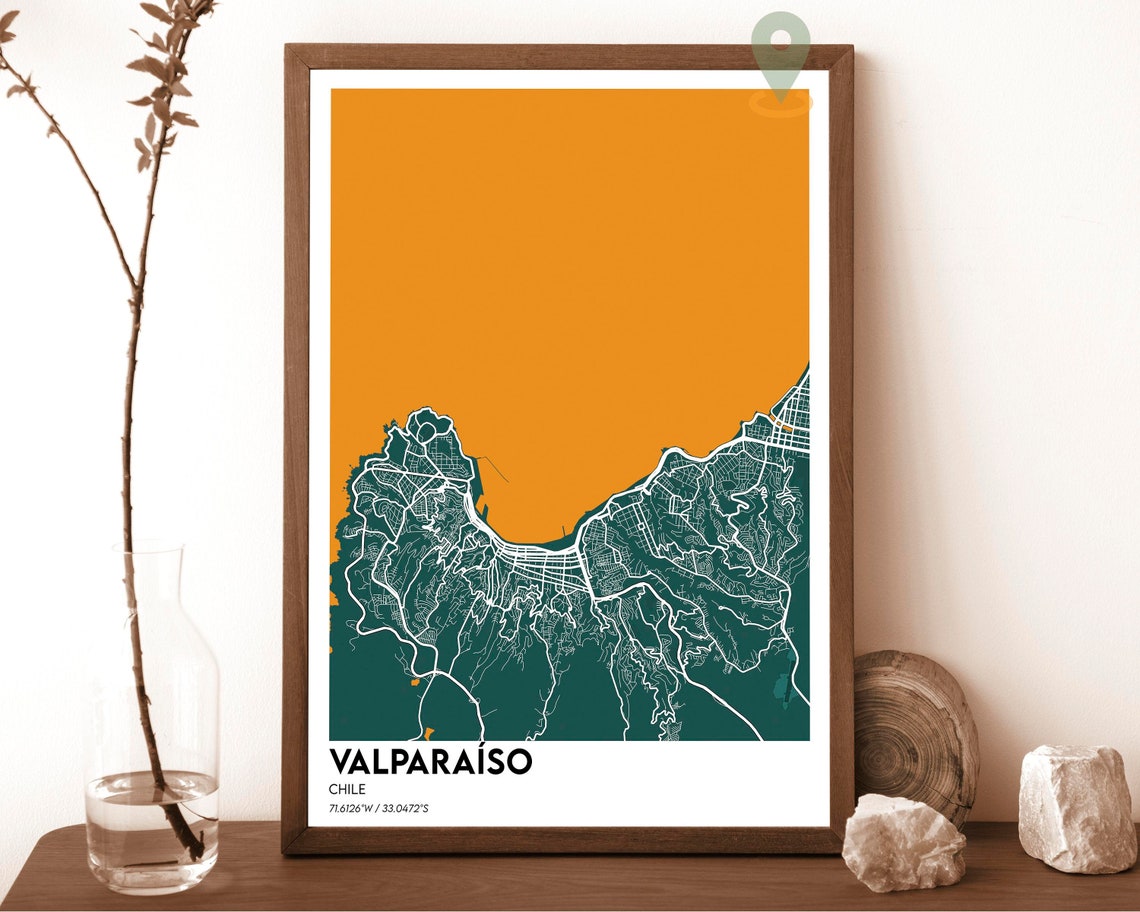 Valparaiso Chile Navy Blue Modern City Street Map Design Poster - Image 5
