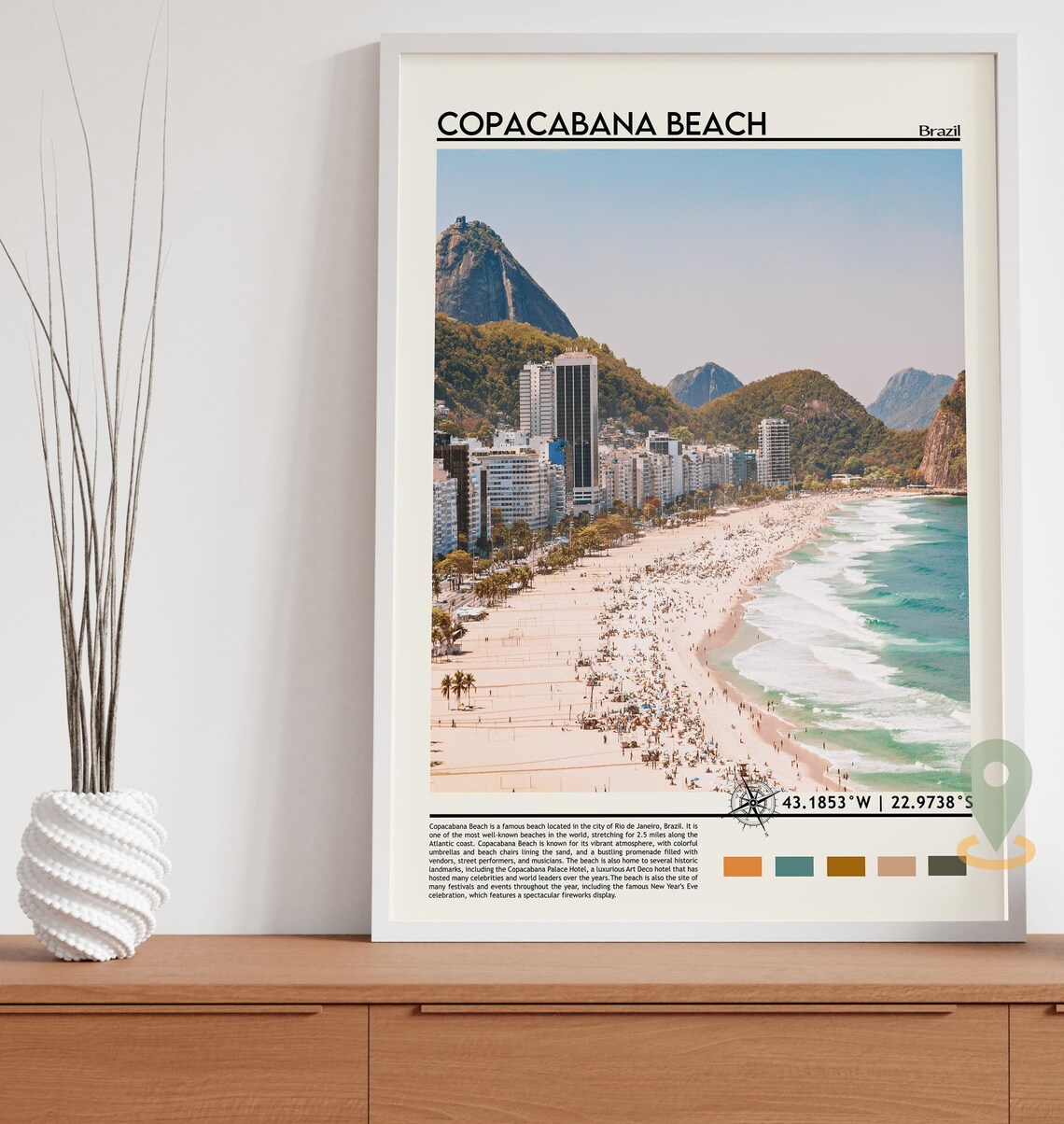 Copacabana Print Copacabana Art Copacabana Poster Copacabana Photo Copacabana Painting Brazil Travel Poster Copacabana Beach Poster - Image 3