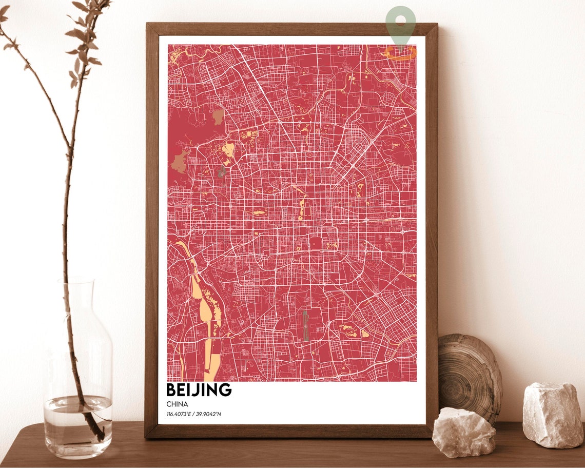 Beijing China Navy Pink Neon Street Grid City Map Modern Poster - Image 3