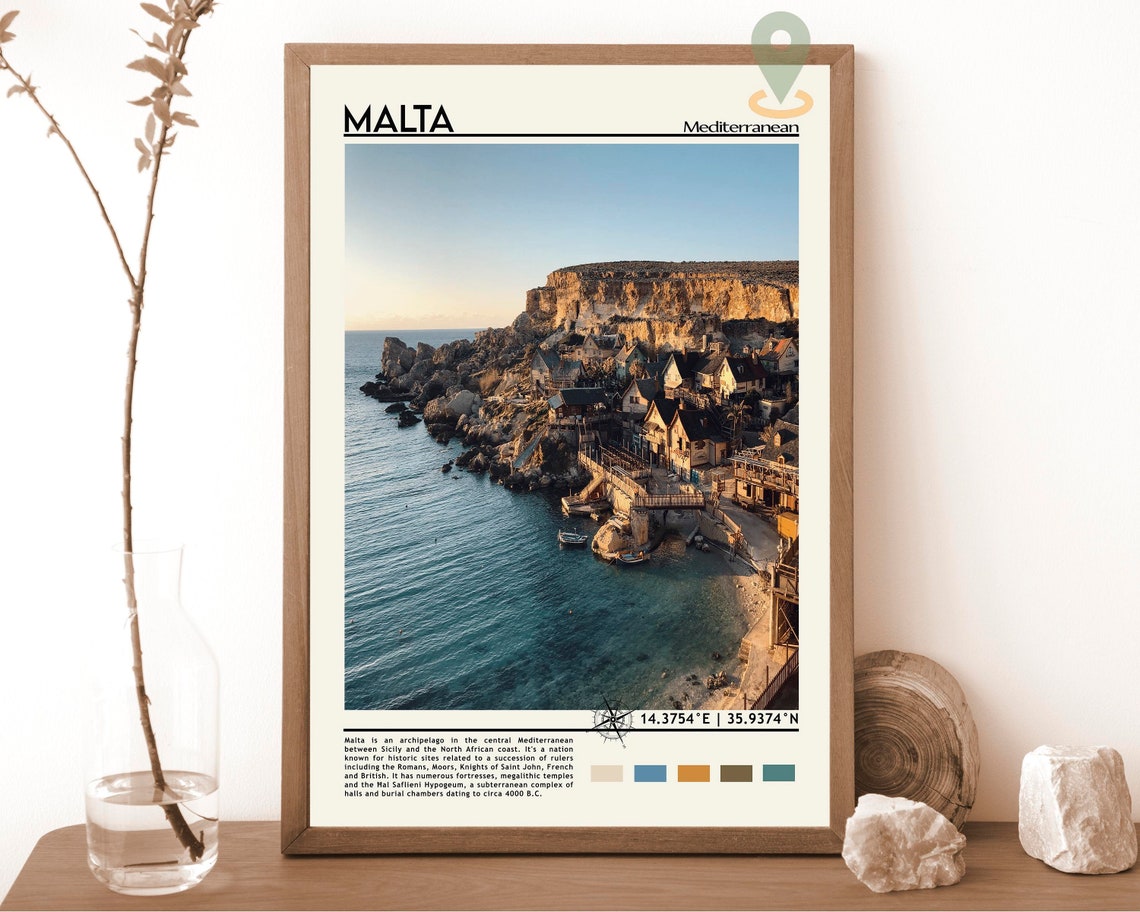 Malta Mediterranean Rocky Cove Cliffside Village Photo Poster