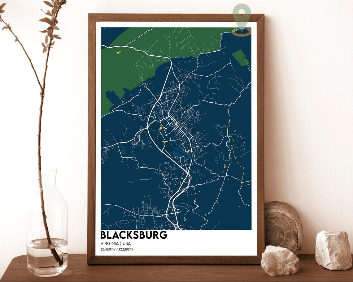 Blacksburg Virginia USA City Map Poster Dark Modern Style Art - Image 2