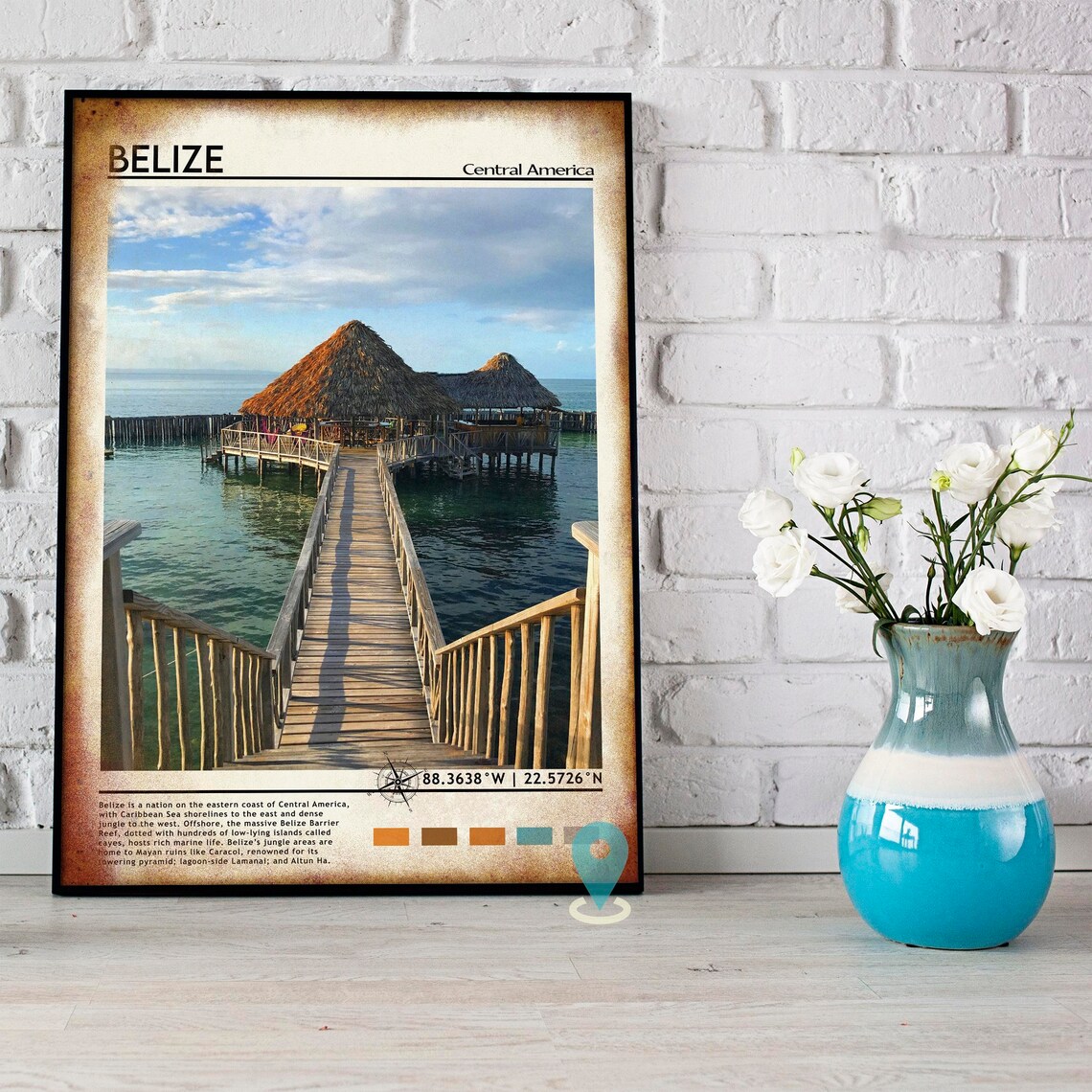 Belize Central America Overwater Palapa Pier Caribbean Travel Poster - Image 5