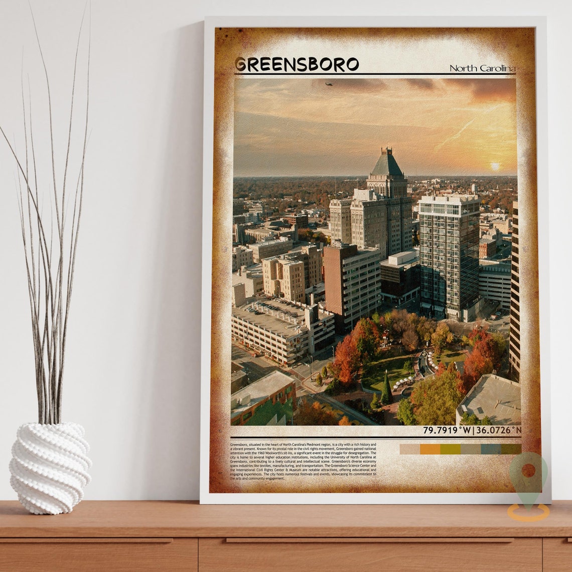 Greensboro North Carolina Sunset Skyline City Aerial View Poster - Image 3